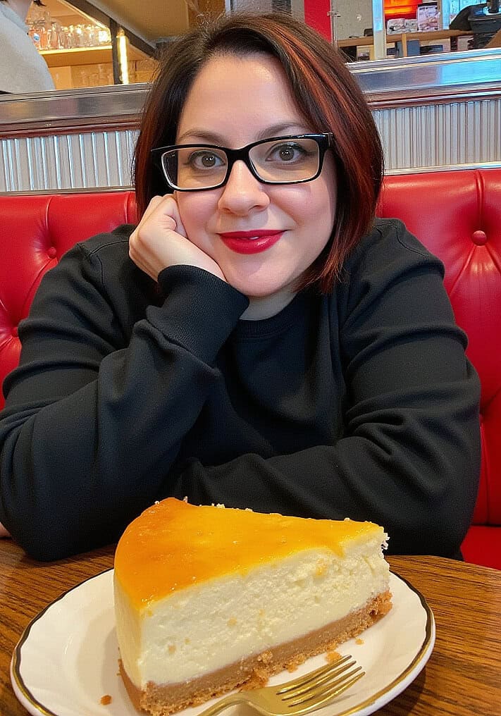 Dany trying New York Cheesecake
