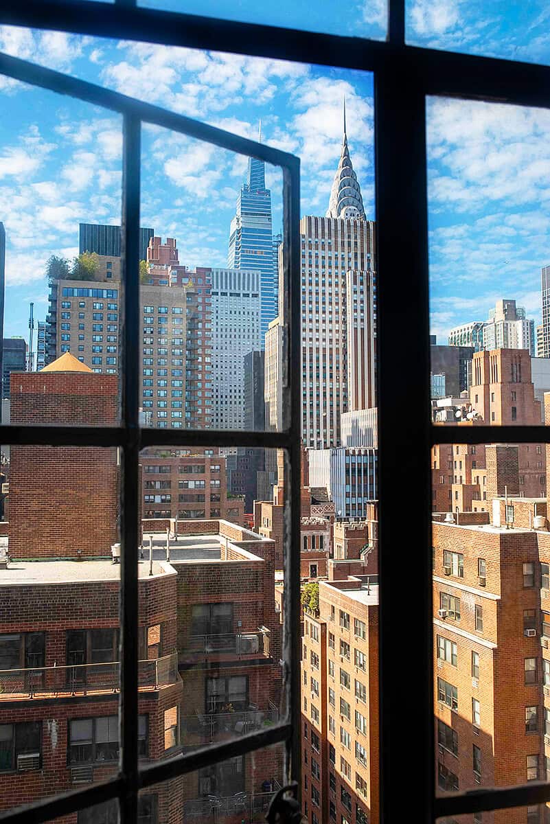 View of NYC skyline from a hotel room