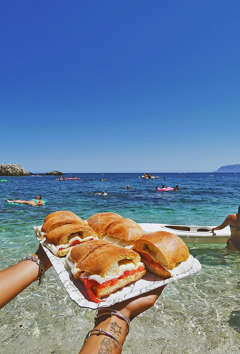 Caprese panini at the beach in Naples Italy