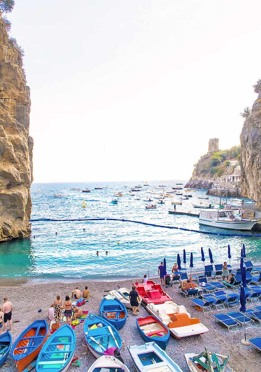 Tiny beach on the Amalfi Coast with boats on the sand