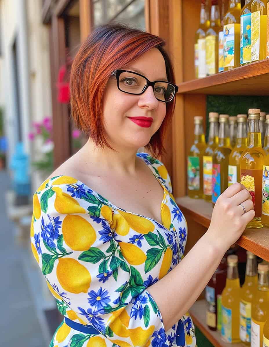 Dany wearing a lemon-themed maxidress in Amalfi (Italy)