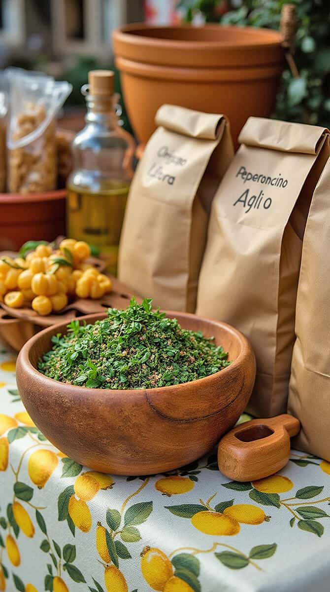 Paper bags full of local oregano and dried herbs