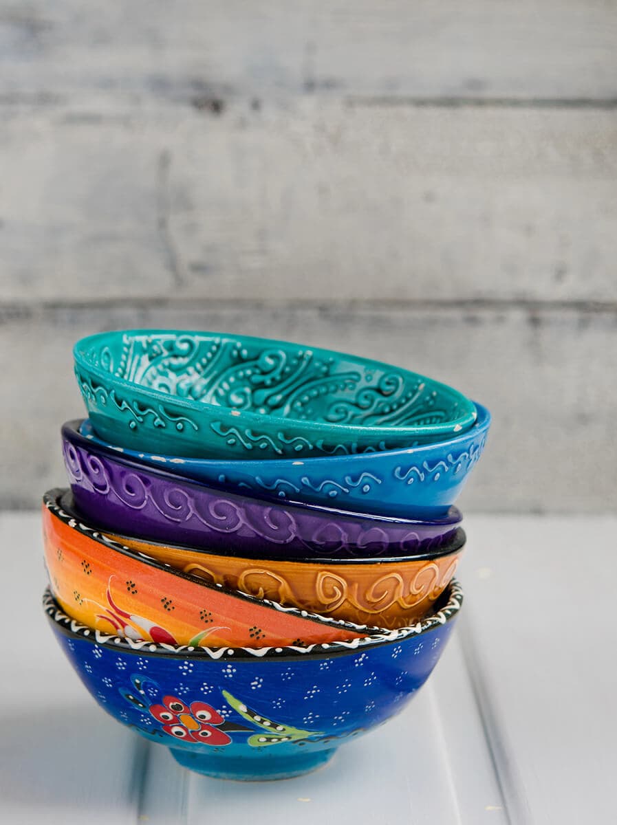 Colorful hand-painted ceramic bowls