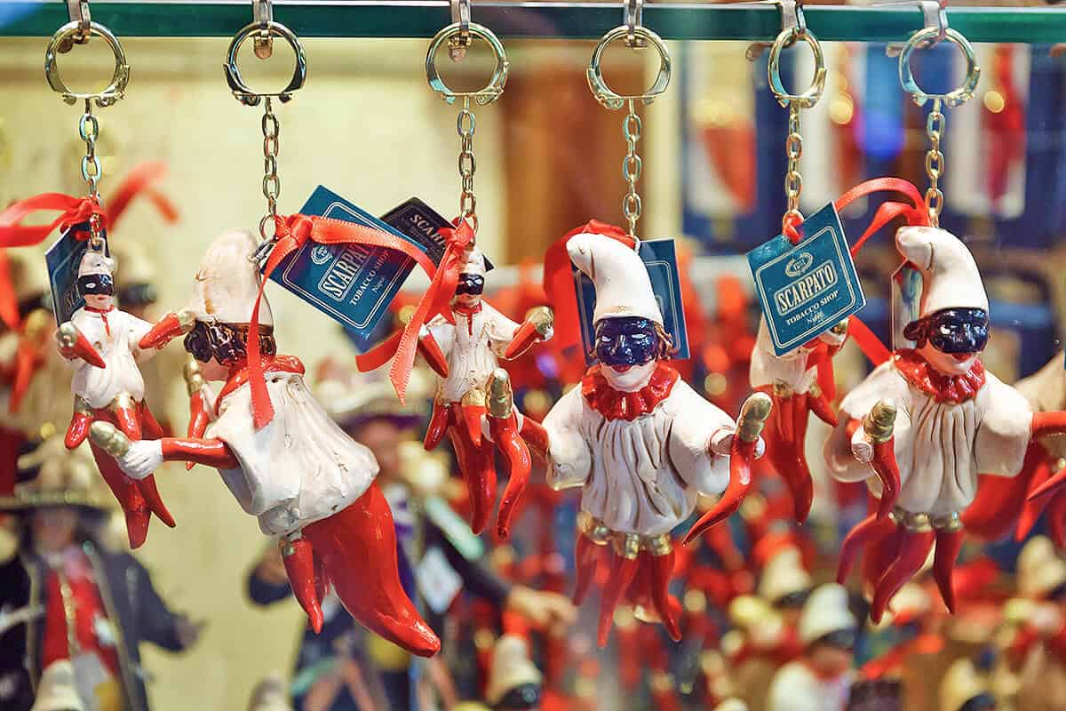 Neapolitan corniciello red horn with Pulcinella