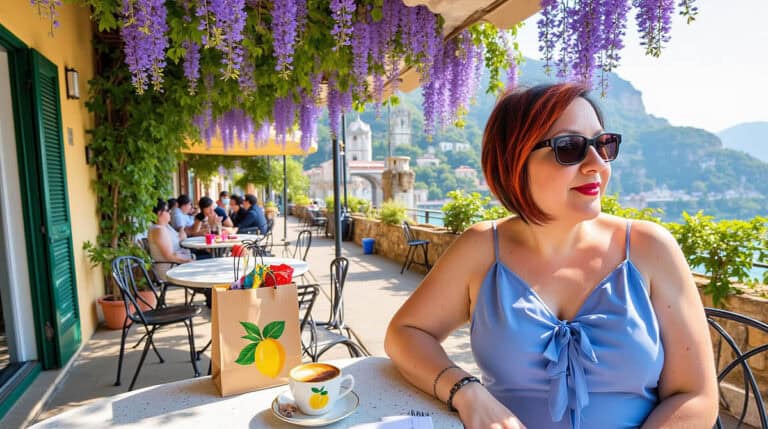 Dany sitting at a bar on the Amalfi Coast in the Summer