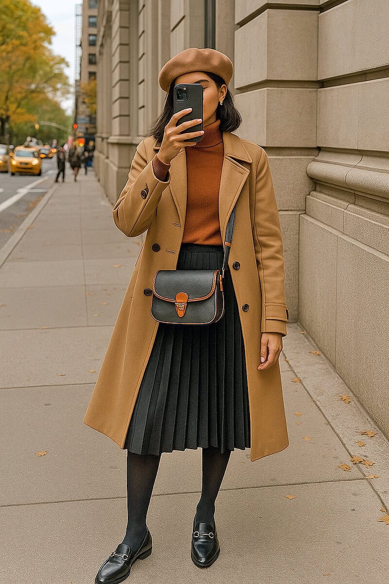 Trench and skirt autumn outfit