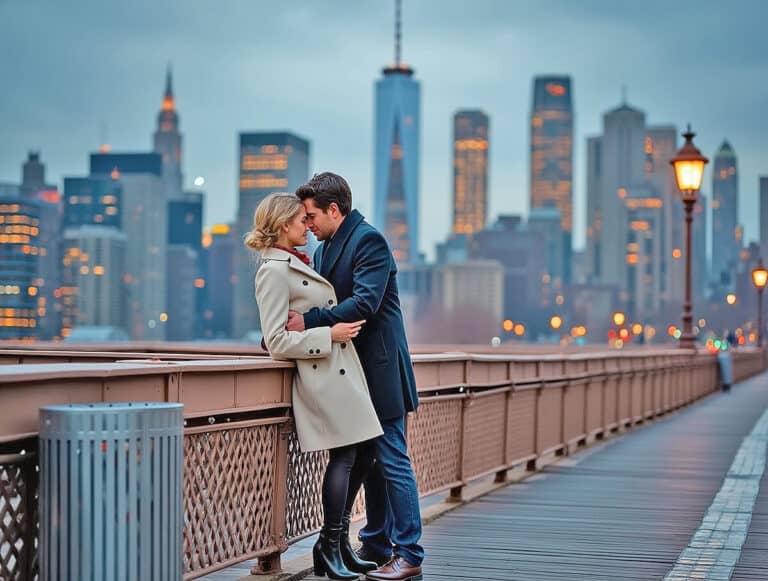 Couple on a NYC date at night in Brooklyn